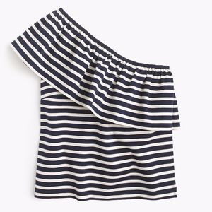 J.Crew One Shoulder Navy Striped Top